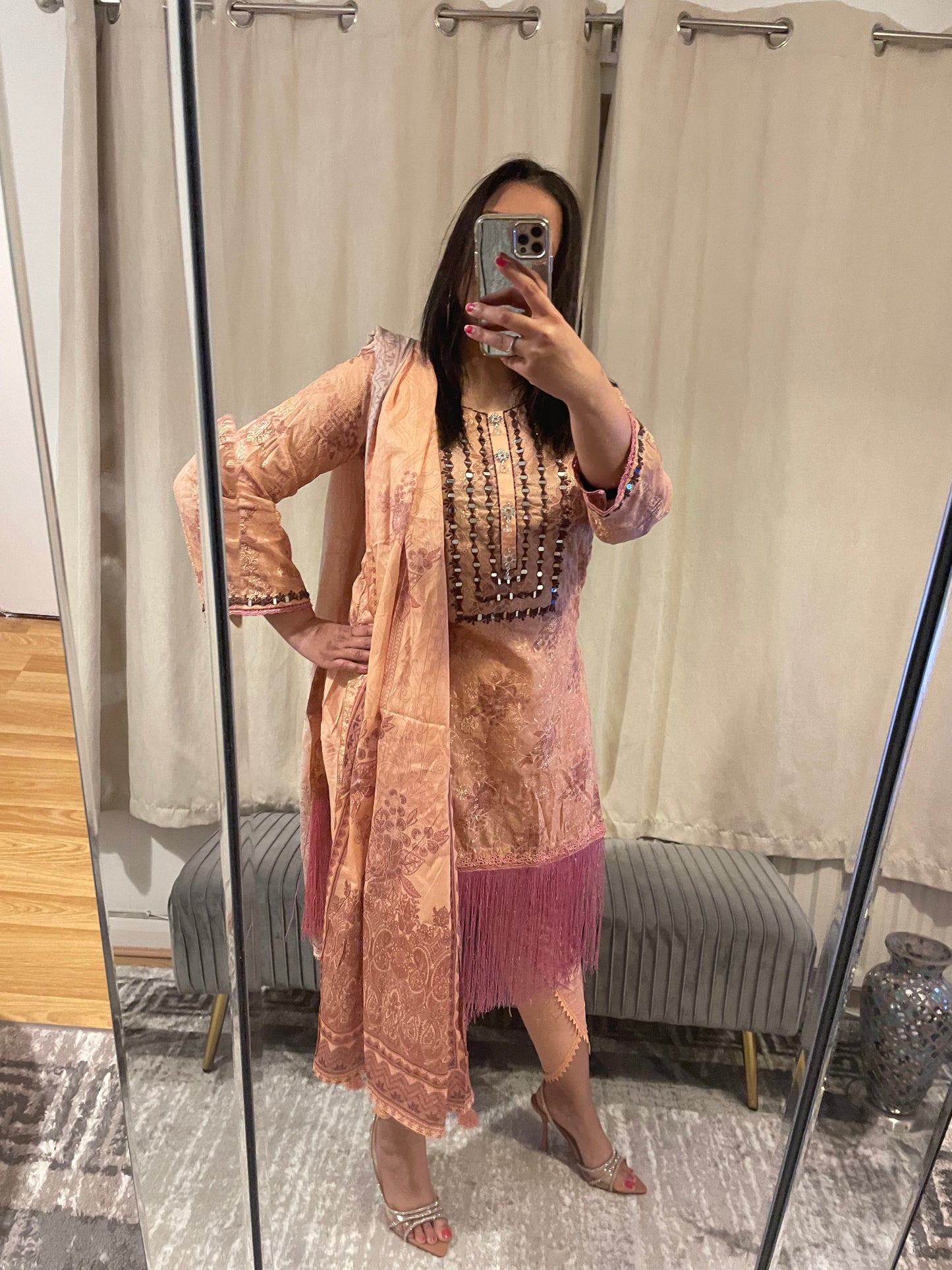 Pink tassle daman suit