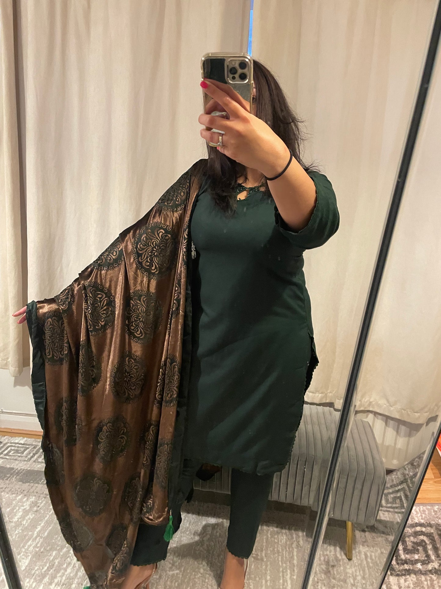 Bottle green Palachi Shawl with Marina
