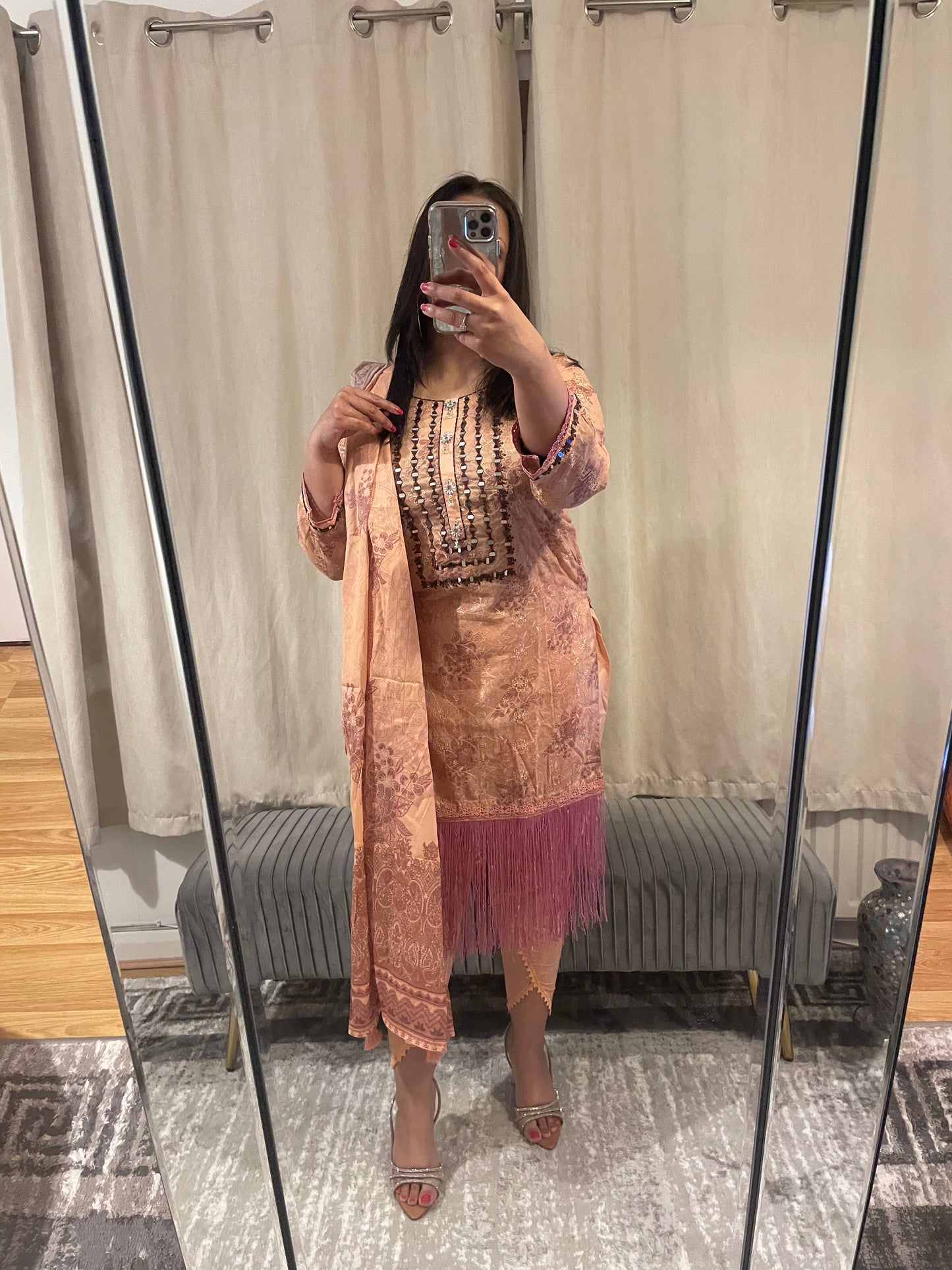Pink tassle daman suit