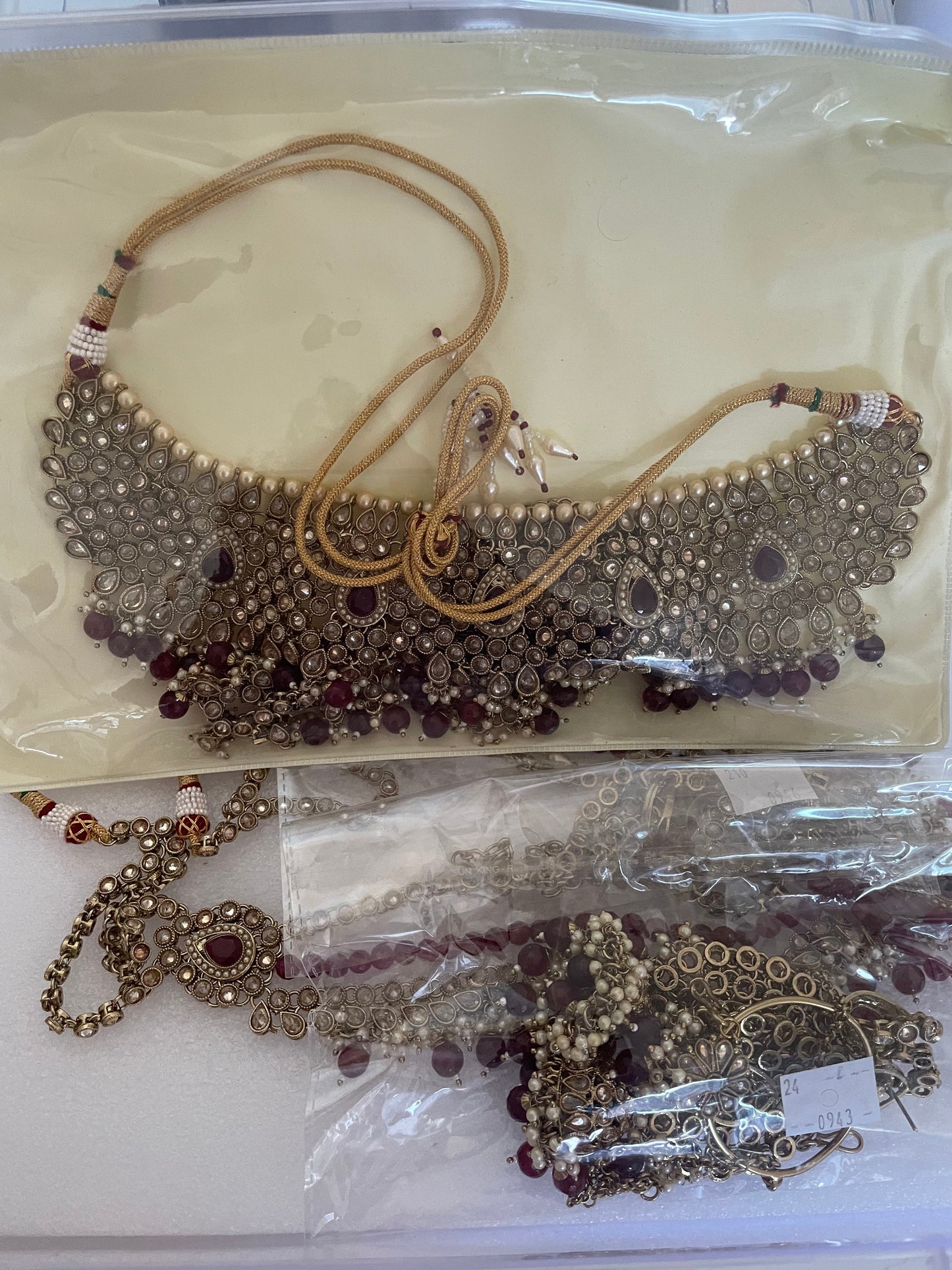 Costume jewellery Gold and Deep Red Wedding set