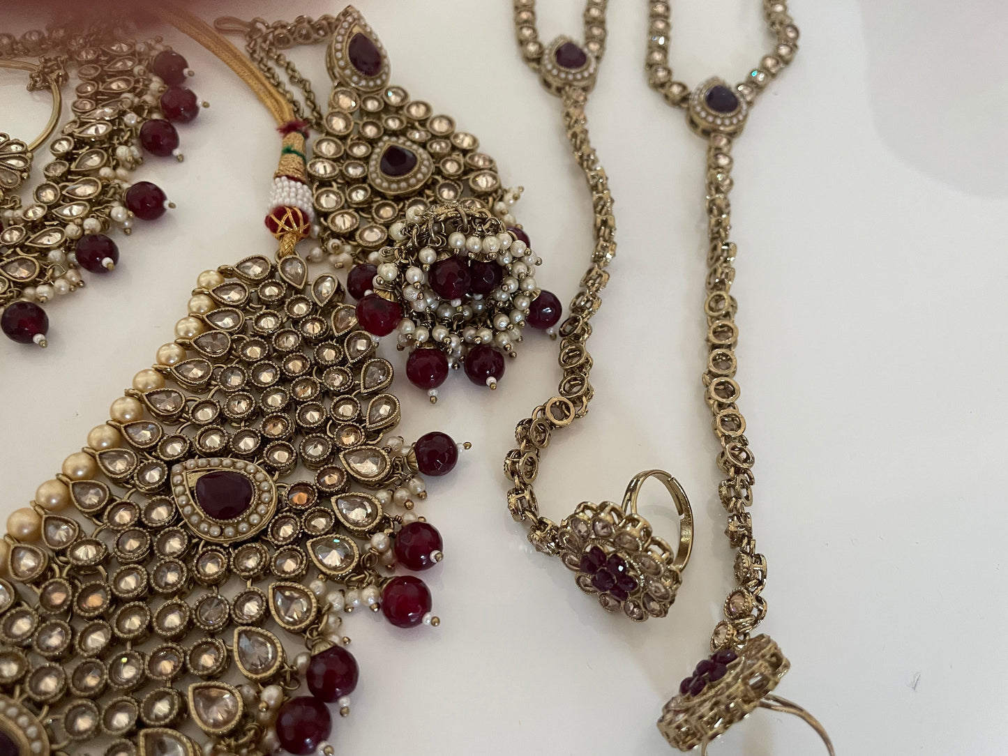 Costume jewellery Gold and Deep Red Wedding set