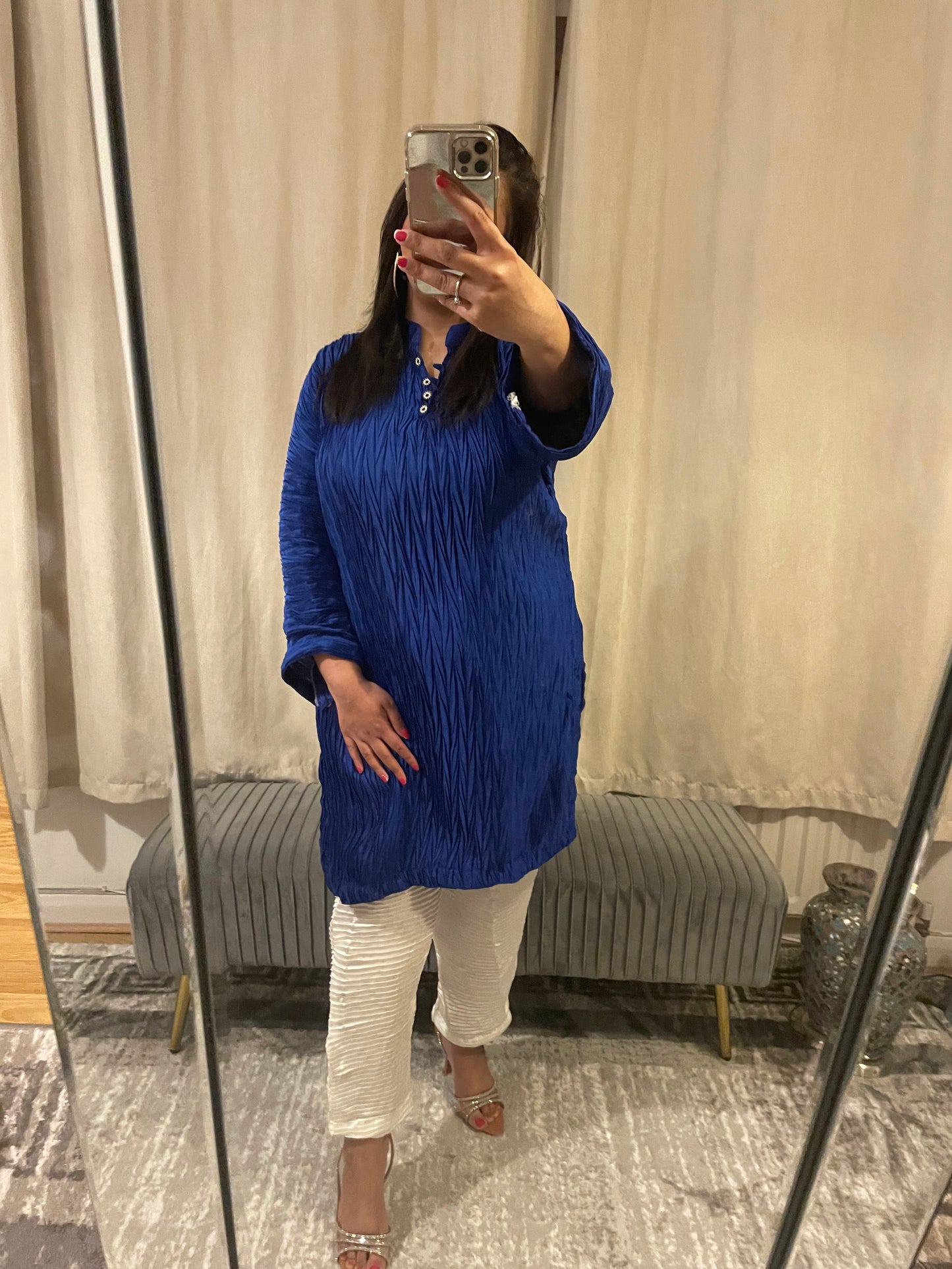 Blue and White two piece Plisse