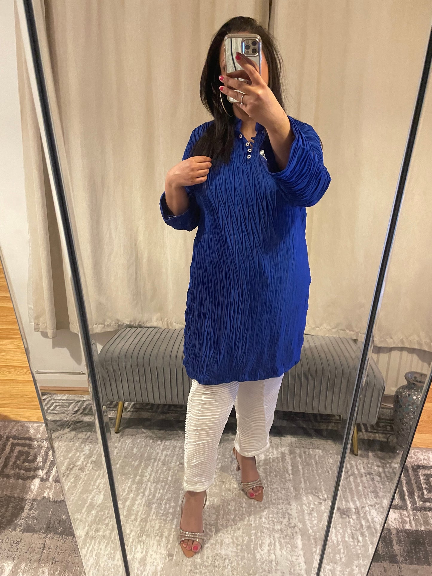 Blue and White two piece Plisse