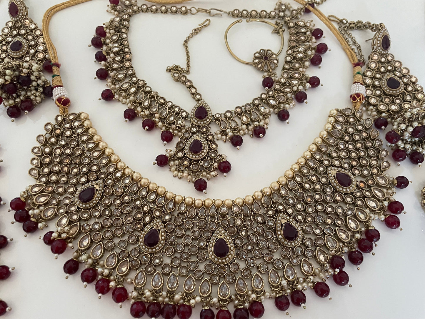 Costume jewellery Gold and Deep Red Wedding set