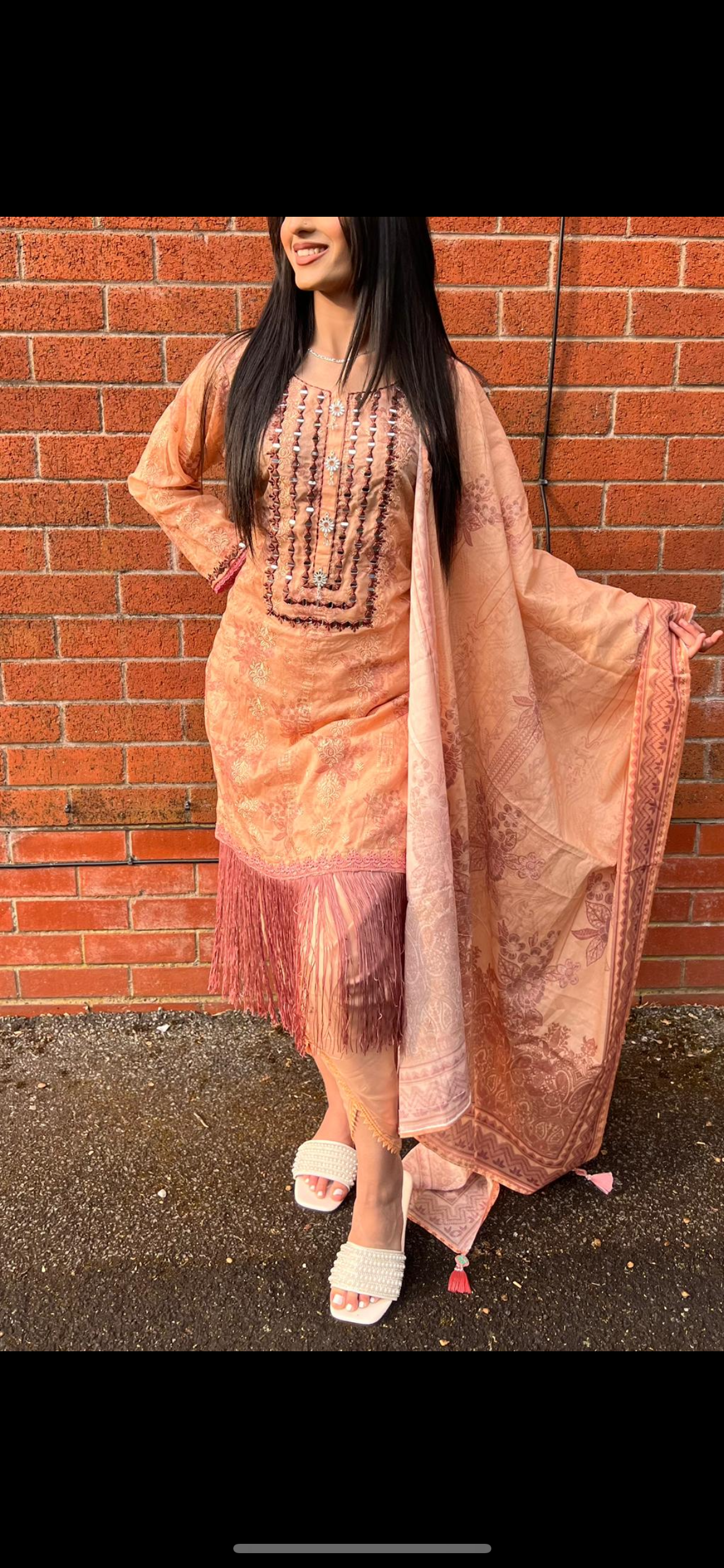Pink tassle daman suit - pale pink tassels