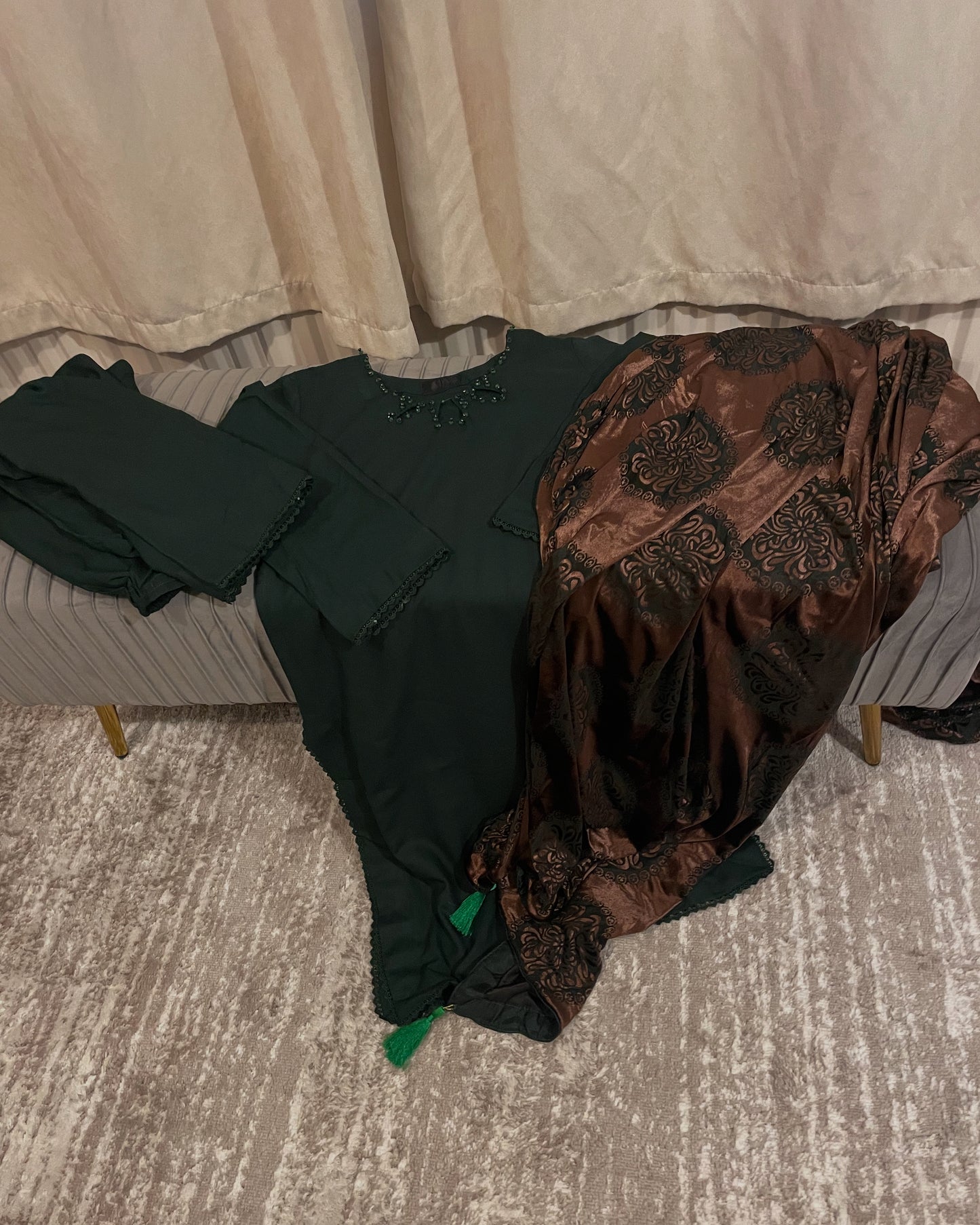Bottle green Palachi Shawl with Marina