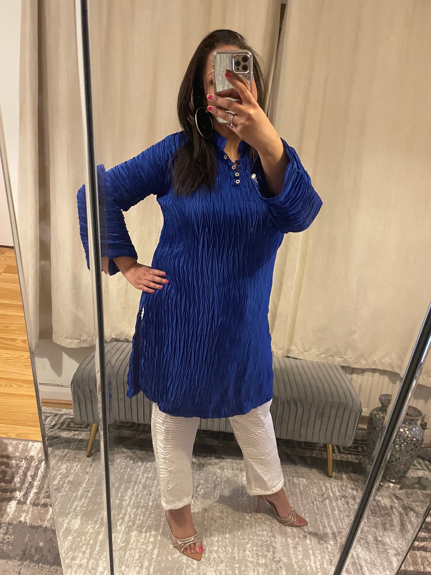 Blue and White two piece Plisse