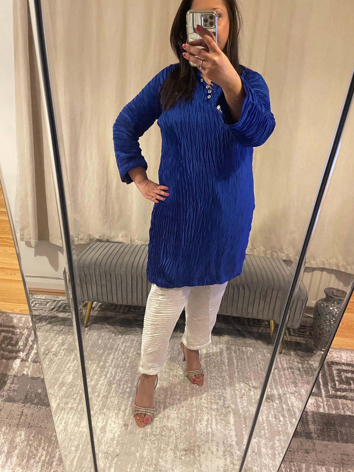 Blue and White two piece Plisse