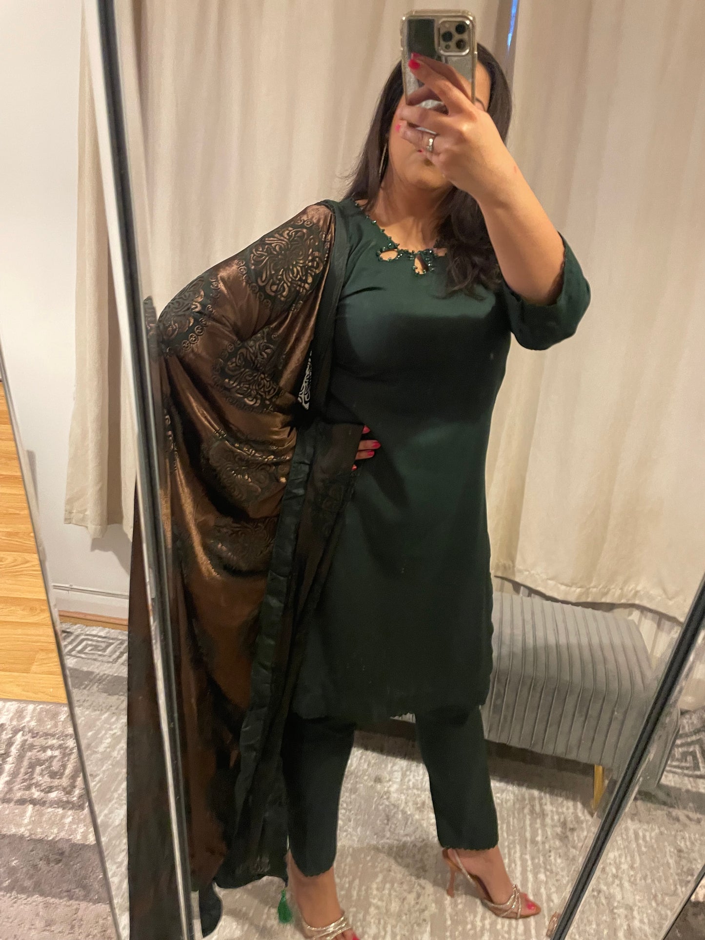 Bottle green Palachi Shawl with Marina