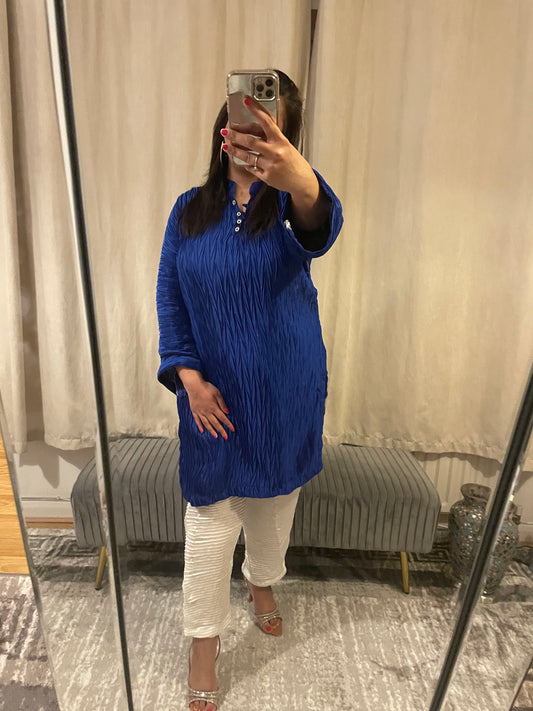 Blue and White two piece Plisse